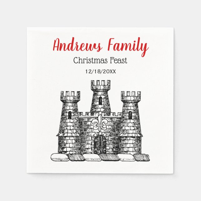 Christmas Xmas Heraldic Castle Emblem Crest C Napkin (Front)