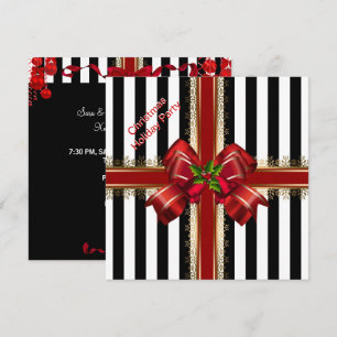 Christmas Xmas Holiday Party Red White Stripe Invitation