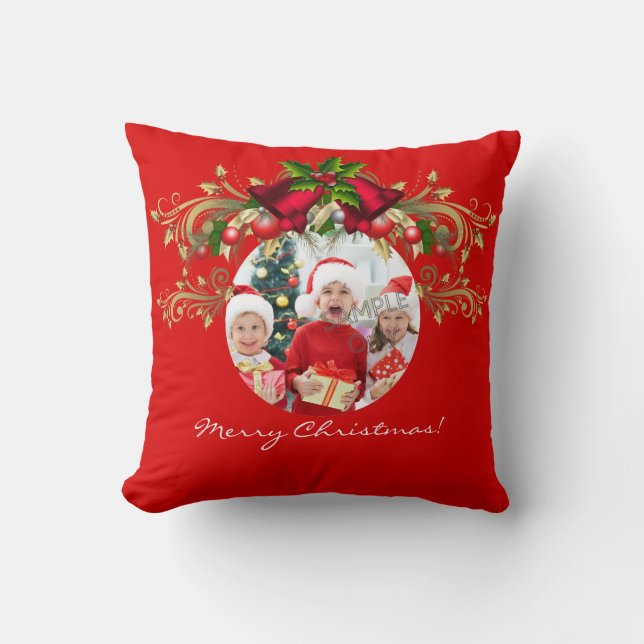 Christmas Xmas Photo Template 4 children family Throw Pillow (Front)