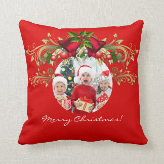 Christmas Xmas Photo Template 4 children family Throw Pillow