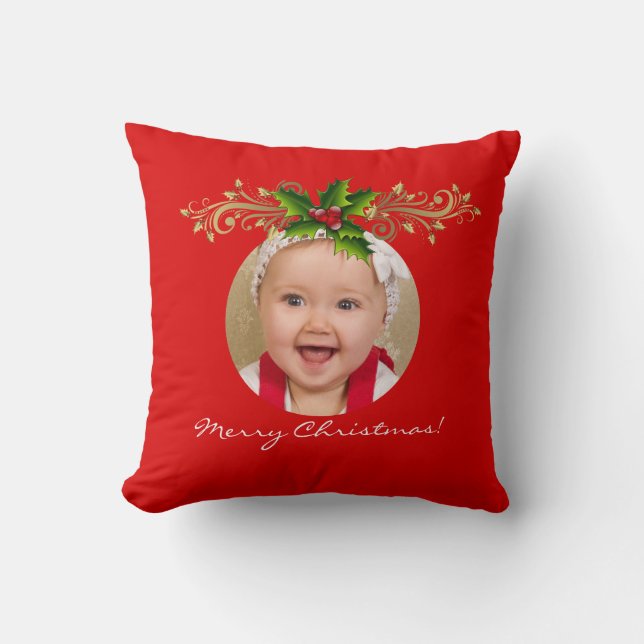 Christmas Xmas Photo Template Baby family Throw Pillow (Front)