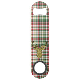 Christmas XMAS Plaid Tartan Gold Deer Bottle Opene Bar Key