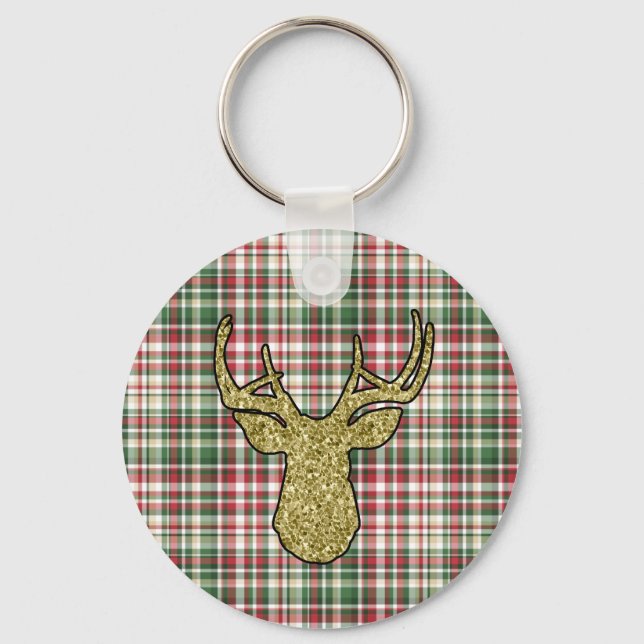 Christmas XMAS Plaid Tartan Key Chain Zipper Pull (Front)