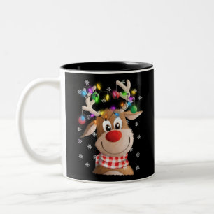Christmas xmas Reindeer Christmas lights family Two-Tone Coffee Mug