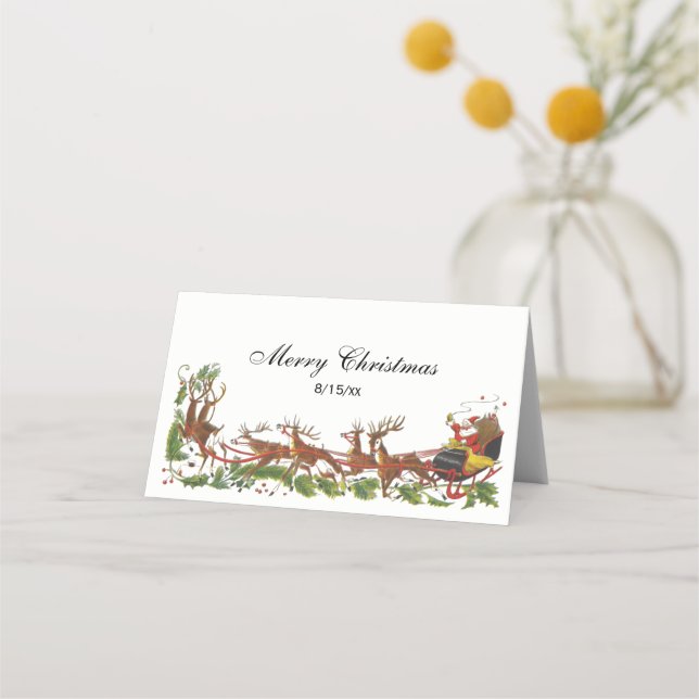 Christmas Xmas Santa Sleigh Reindeer Border Place Card (Front)