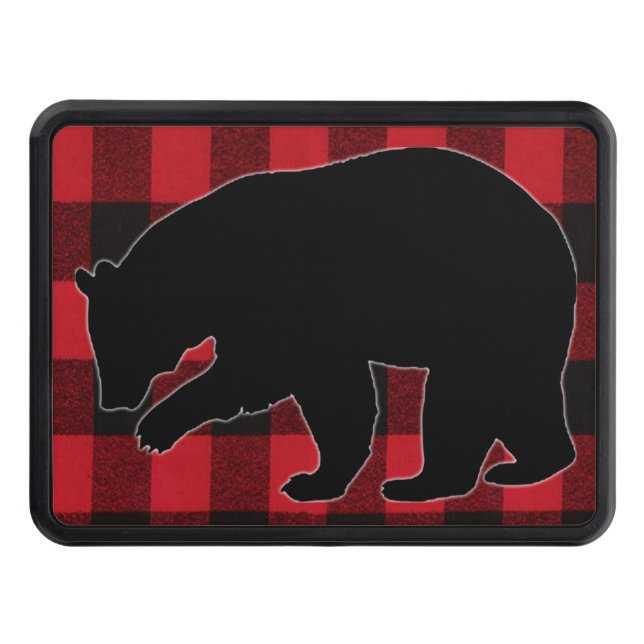 Christmas XMAS Trailer Hitch Cover Red Plaid Bear (Front)