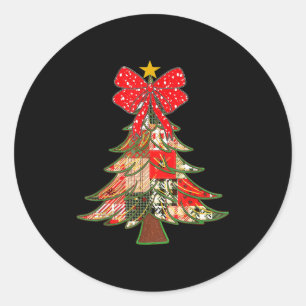 Christmas Xmas Tree Patchwork Coquette Bow Pajamas Classic Round Sticker