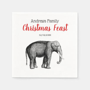 Christmas Xmas Vintage Elephant Drawing Napkin