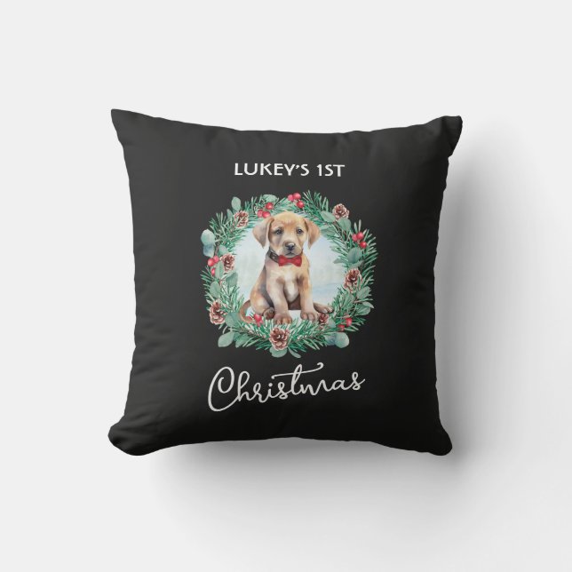 Christmas Yellow Lab Labrador Retriever Puppy Dog  Throw Pillow (Front)