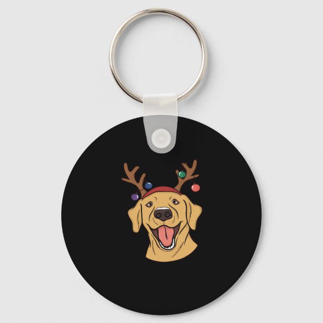 Christmas Yellow Lab Tri-blend T-Shirt Keychain (Front)
