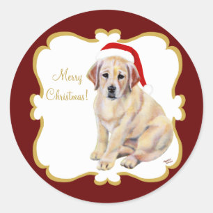 Christmas Yellow Labrador Puppy Classic Round Sticker