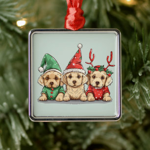 Christmas Yellow Labrador Retriever Dogs Metal Ornament