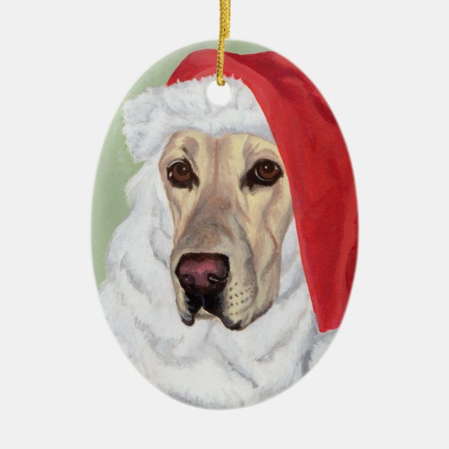 Christmas Yellow Labrador Santa Oval Ornament (Front)