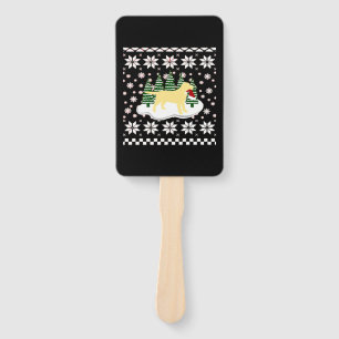 Christmas Yellow Labrador Silhouette Santa Hat Cla Hand Fan