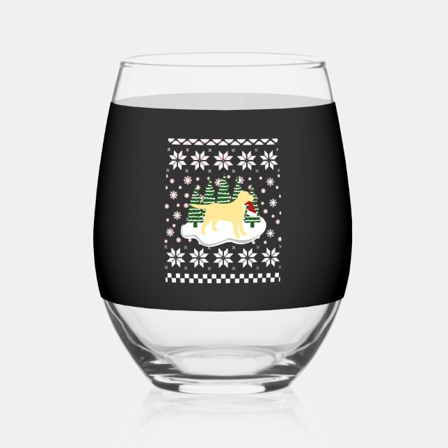 Christmas Yellow Labrador Silhouette Santa Hat Cla Stemless Wine Glass (Front)