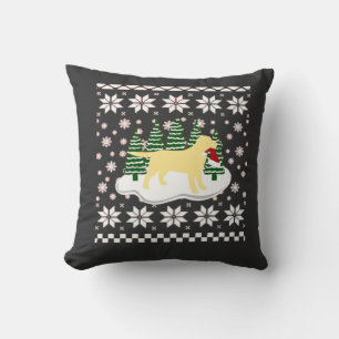 Christmas Yellow Labrador Silhouette Santa Hat Cla Throw Pillow
