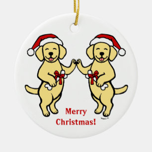 Christmas Yellow Labradors Cartoon Ceramic Ornament
