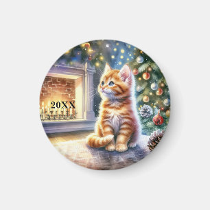 Christmas Yellow Striped Kitten Magnet
