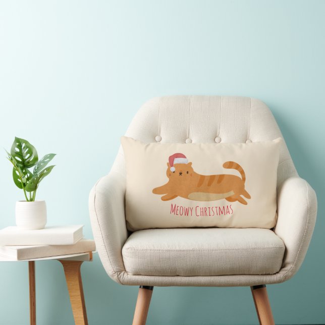 Christmas Yellow Tabby Cat Lumbar Pillow (Chair)