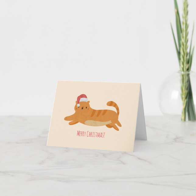 Christmas Yellow Tabby Cat Thank You Card (Front)