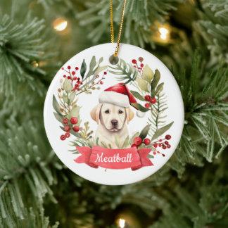Christmas YellowLab Personalized  Ceramic Ornament