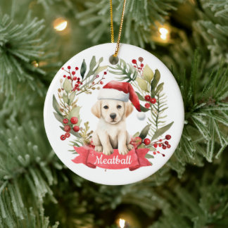 Christmas YellowLab Personalized  Ceramic Ornament