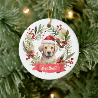 Christmas YellowLab Personalized  Ceramic Ornament