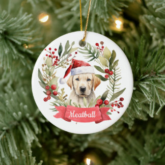 Christmas YellowLab Personalized  Ceramic Ornament