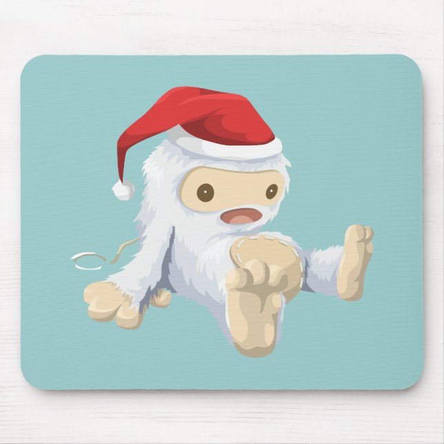 Christmas Yeti Doll Wearing a Santa Hat Mouse Pad (Front)