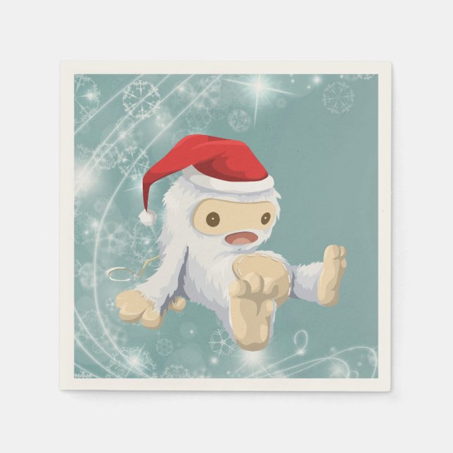 Christmas Yeti Doll Wearing a Santa Hat Napkin (Front)