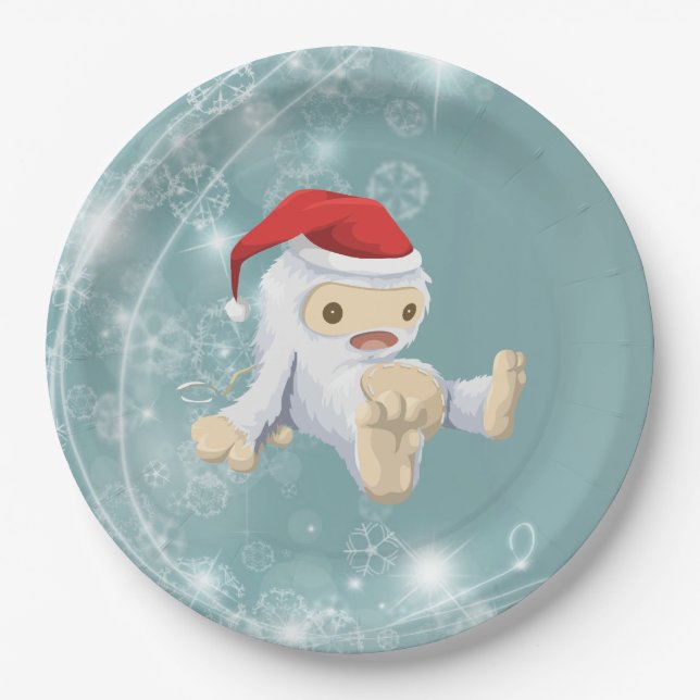 Christmas Yeti Doll Wearing a Santa Hat Paper Plate (Front)