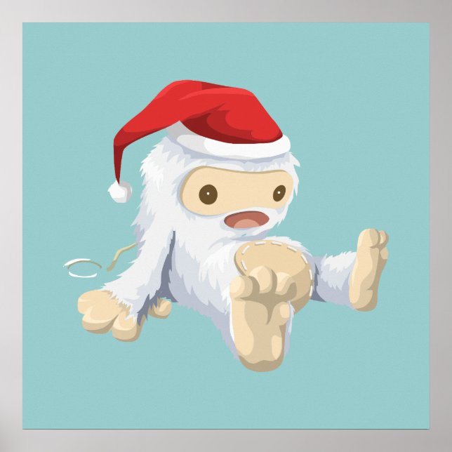 Christmas Yeti Doll Wearing a Santa Hat Poster (Front)