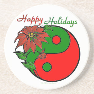 Christmas Yin Yang Poinsettia Coaster
