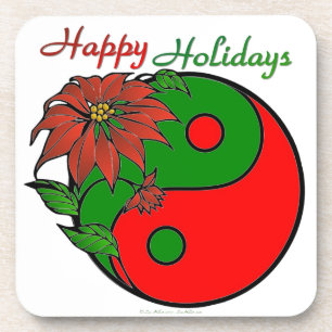 Christmas Yin Yang Poinsettia Coaster