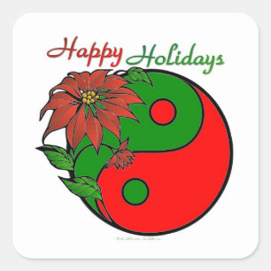 Christmas Yin Yang Poinsettia Square Sticker