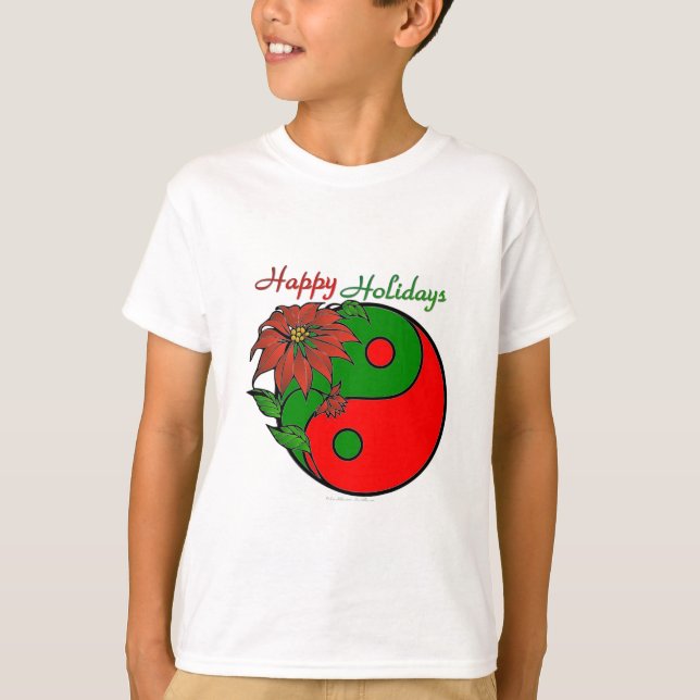 Christmas Yin Yang Poinsettia T-Shirt (Front)