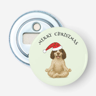 Christmas yoga spaniel your text bottle opener