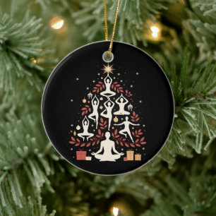 Christmas Yoga Tree Pose Meditation Xmas Holiday Ceramic Ornament