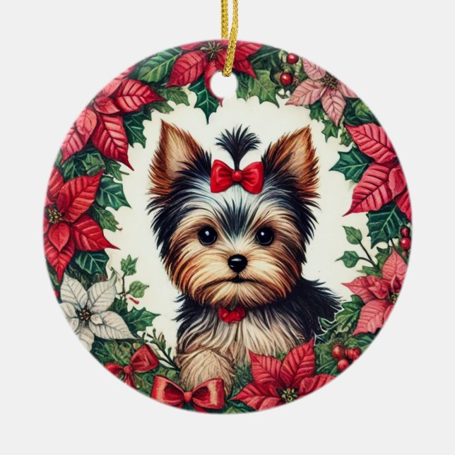 Christmas Yorkie                                   Ceramic Ornament (Front)