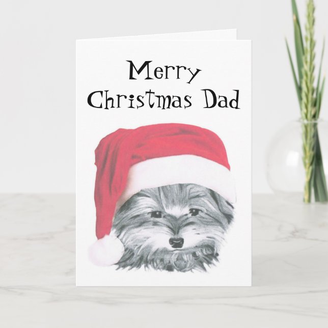 Christmas Yorkie Dog, Merry Christmas Dad Card (Front)