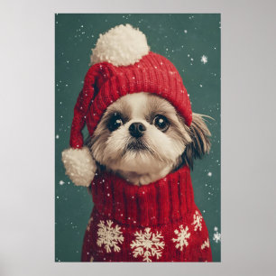 Christmas Yorkie Dog Print, Holiday Wall Art