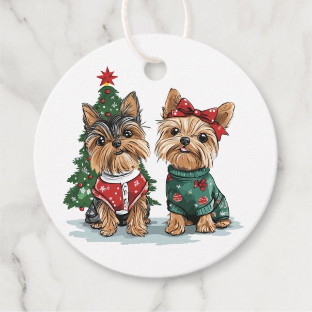 Christmas Yorkie Dogs Favour Tags (Front)