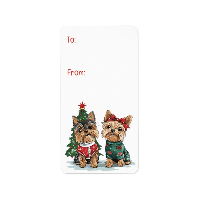 Christmas Yorkie Dogs Label (Front)