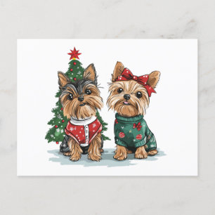 Christmas Yorkie Dogs Postcard