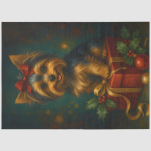 Christmas Yorkie on Gift Decoupage Tissue Paper