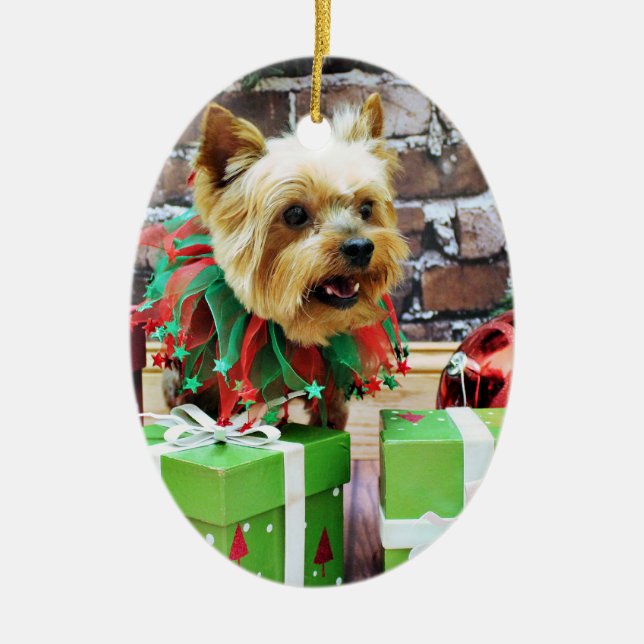 Christmas - Yorkie - Willie Ceramic Ornament (Front)