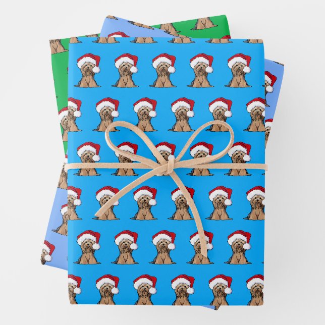 Christmas Yorkie Wrapping Paper Set of 3 Sheets (In situ)