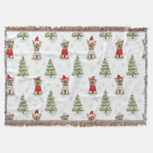 Christmas Yorkies Dog Throw Blanket