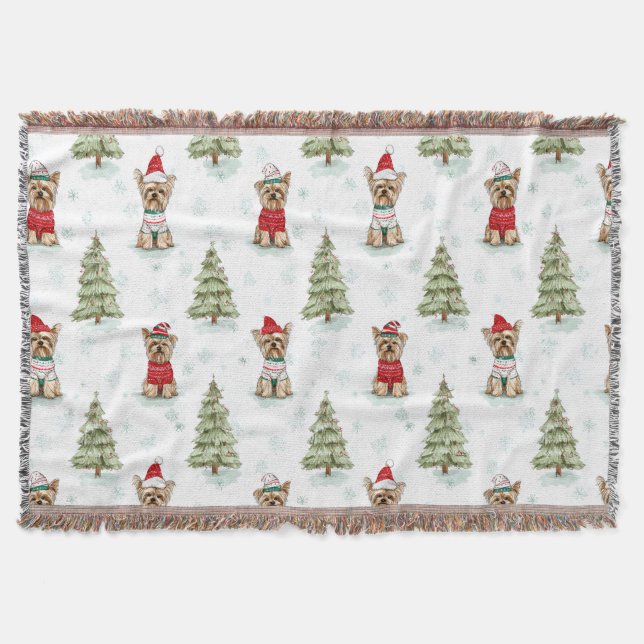 Christmas Yorkies Dog Throw Blanket (Front)