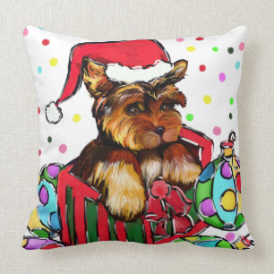 CHRISTMAS YORKIES THROW PILLOW